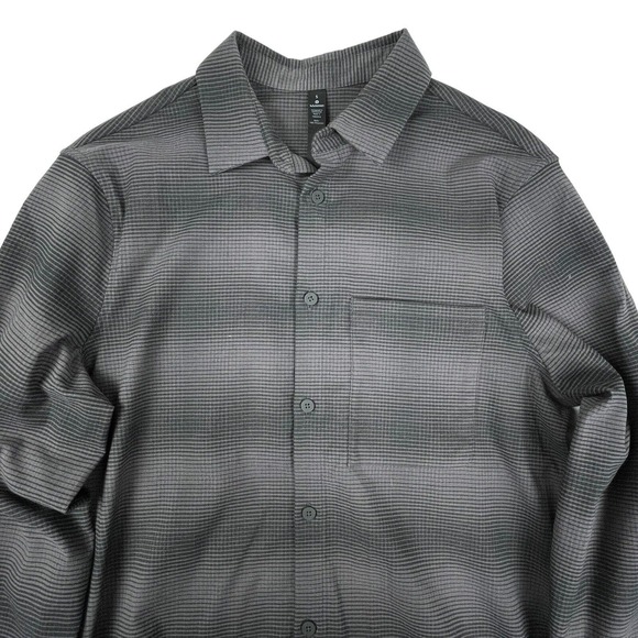 Lululemon Men's Masons Peak Flannel Shirt White Gray Check Plaid Sz S Reflective - Picture 2 of 5